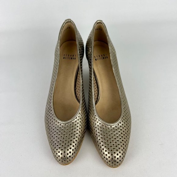Stuart Weitzman Womens Perforated Leather Pumps Gold Metallic Laser Cut size 7.5 - Picture 2 of 16